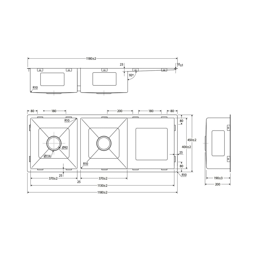 Hana Double Bowl Sink with Drainer 1180x450mm