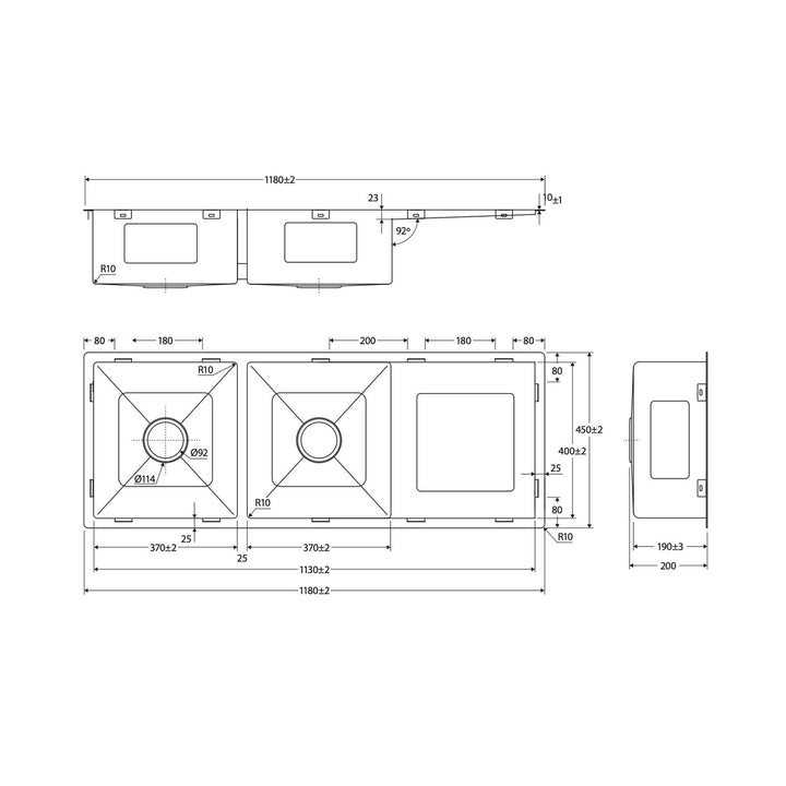Hana Double Bowl Sink with Drainer 1180x450mm
