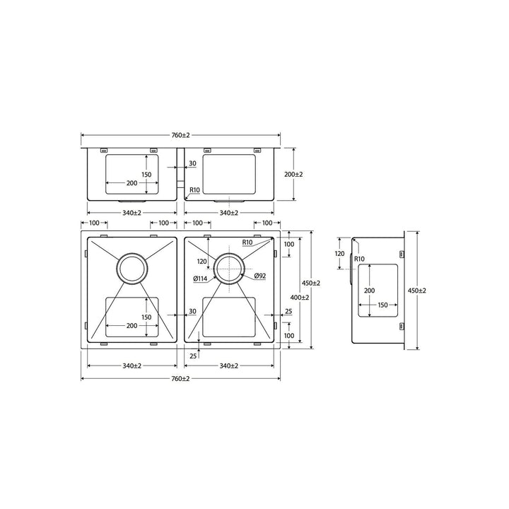 Hana Anti-Scratch Double Bowl Sink 760x450mm
