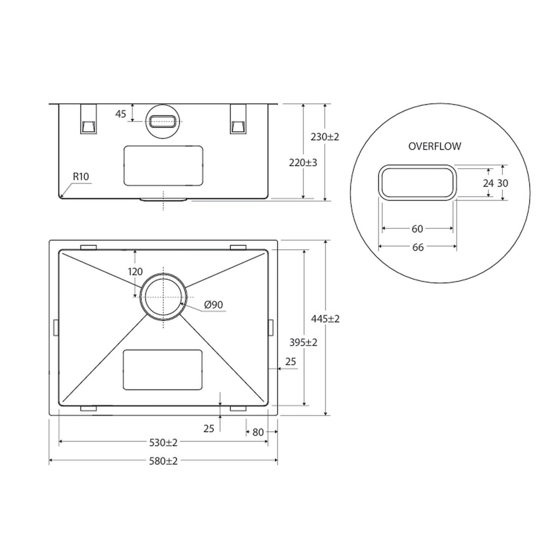 Hana Single Bowl Sink with Overflow