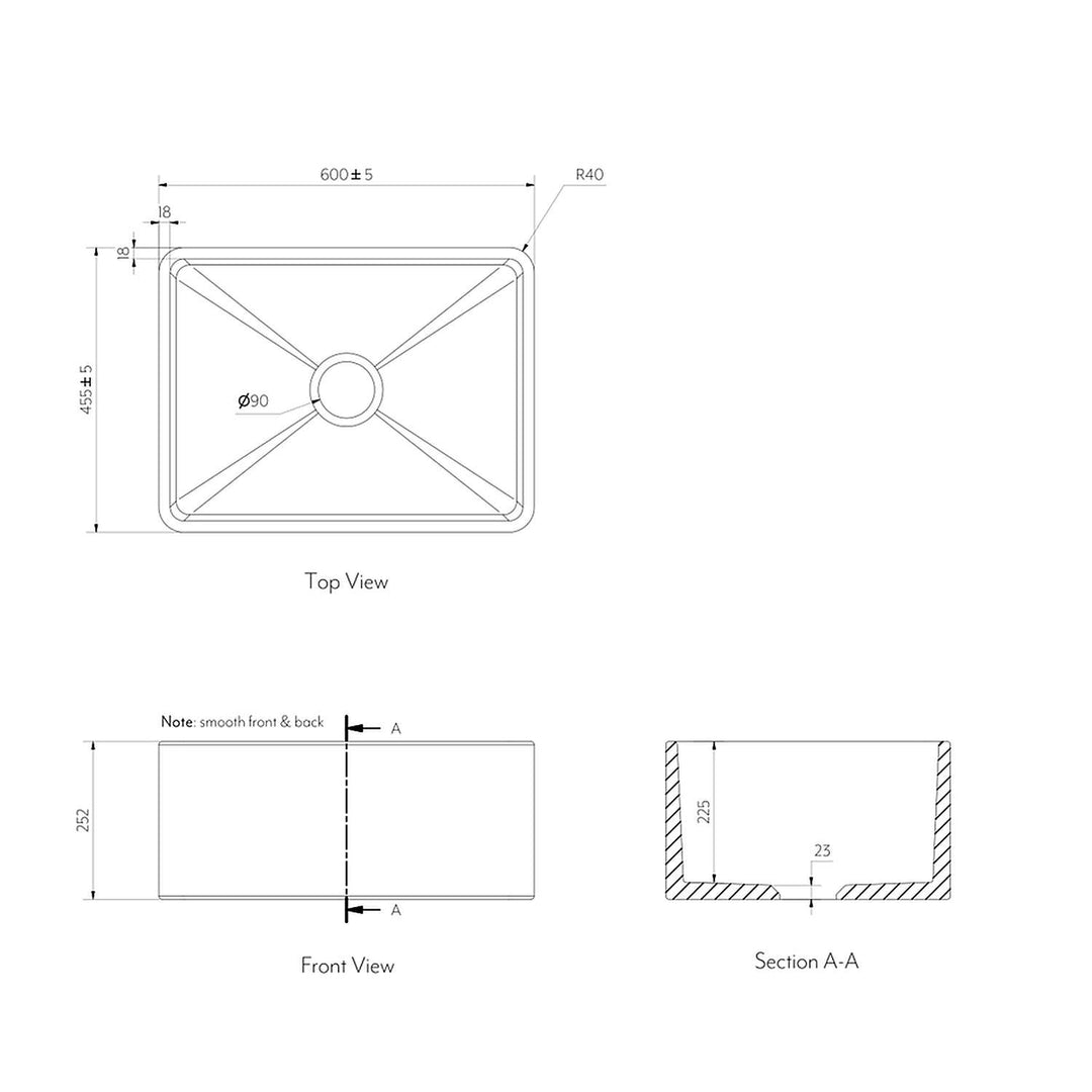 Hartley Single Farmhouse Sink 610x455x252mm