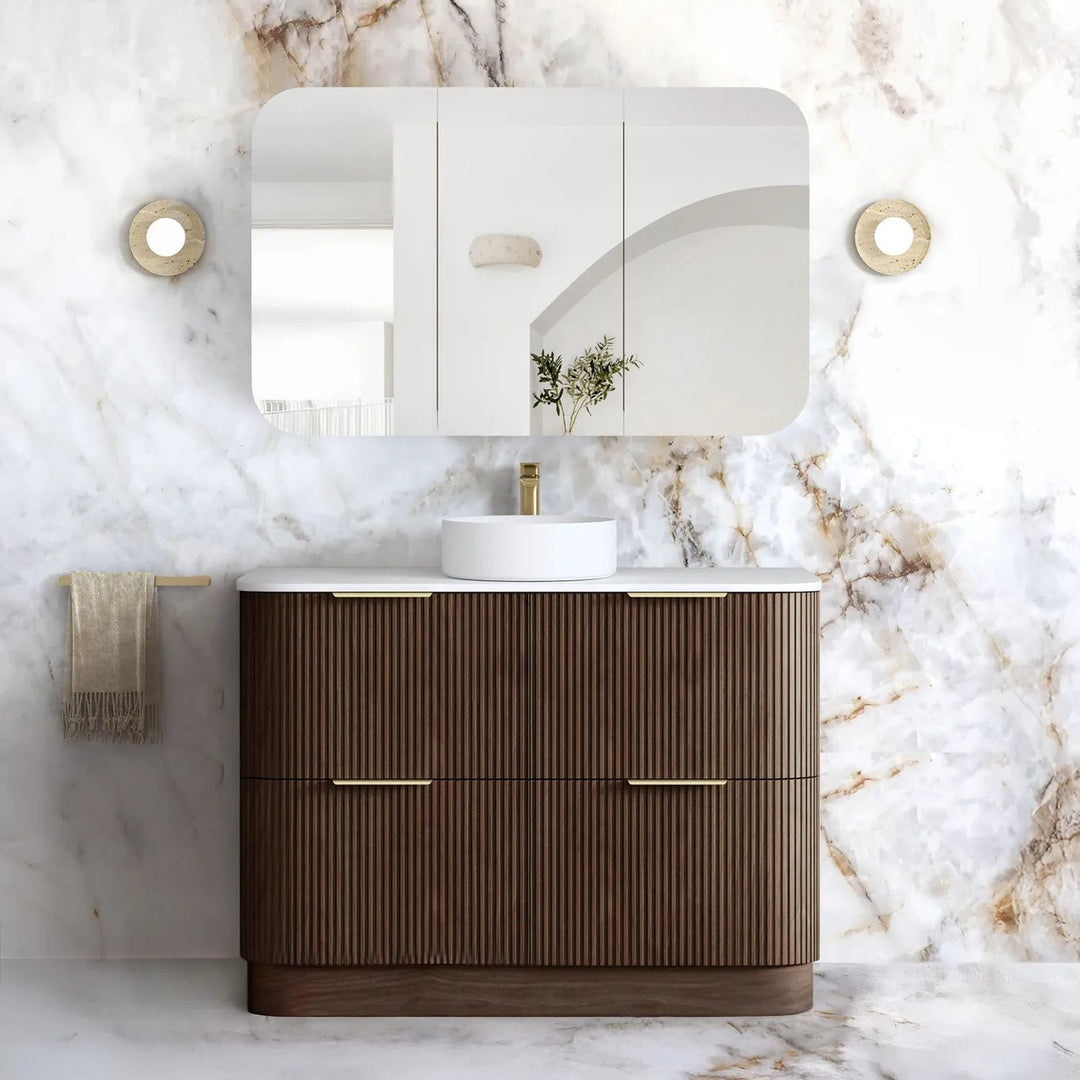 Havana Walnut Fluted Curved Freestanding Vanity