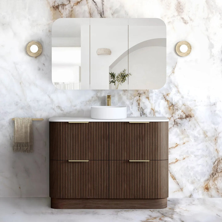 Havana Walnut Fluted Curved Freestanding Vanity