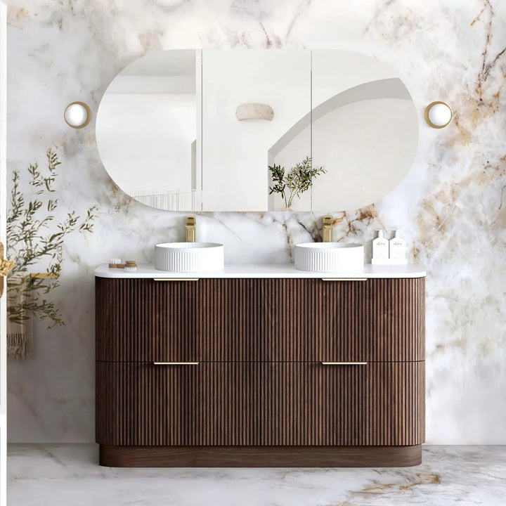 Havana Walnut Fluted Curved Freestanding Vanity