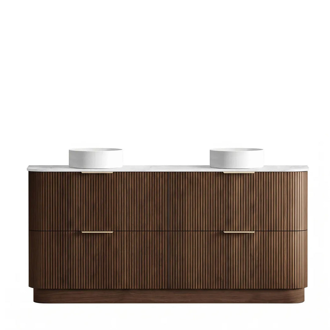 Havana Walnut Fluted Curved Freestanding Vanity