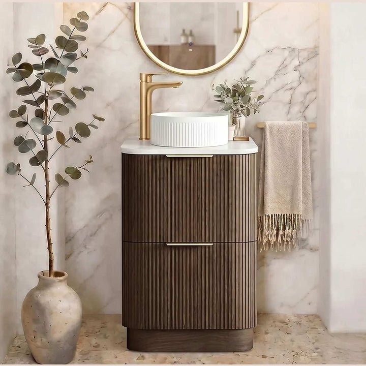Havana Walnut Fluted Curved Freestanding Vanity