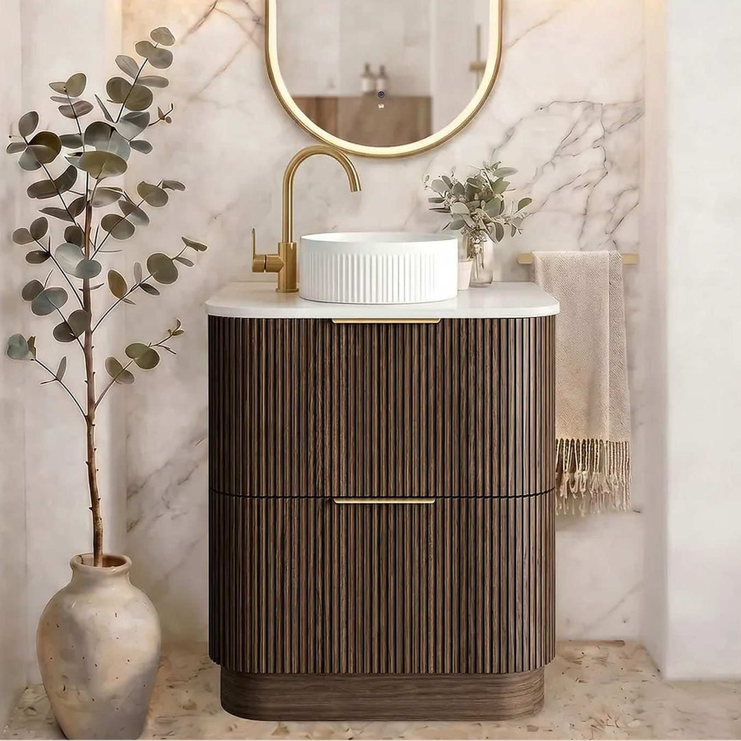 Havana Walnut Fluted Curved Freestanding Vanity
