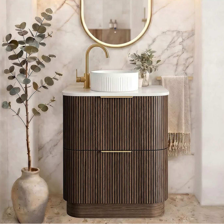 Havana Walnut Fluted Curved Freestanding Vanity
