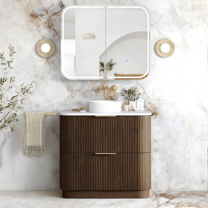 Havana Walnut Fluted Curved Freestanding Vanity