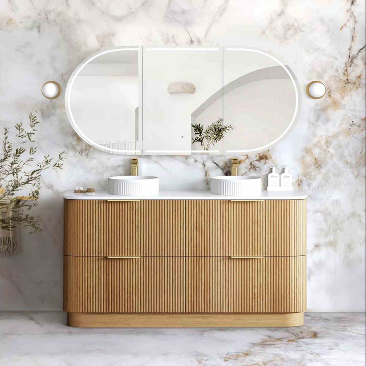 Havana Woodland Oak Fluted Curved Freestanding Vanity