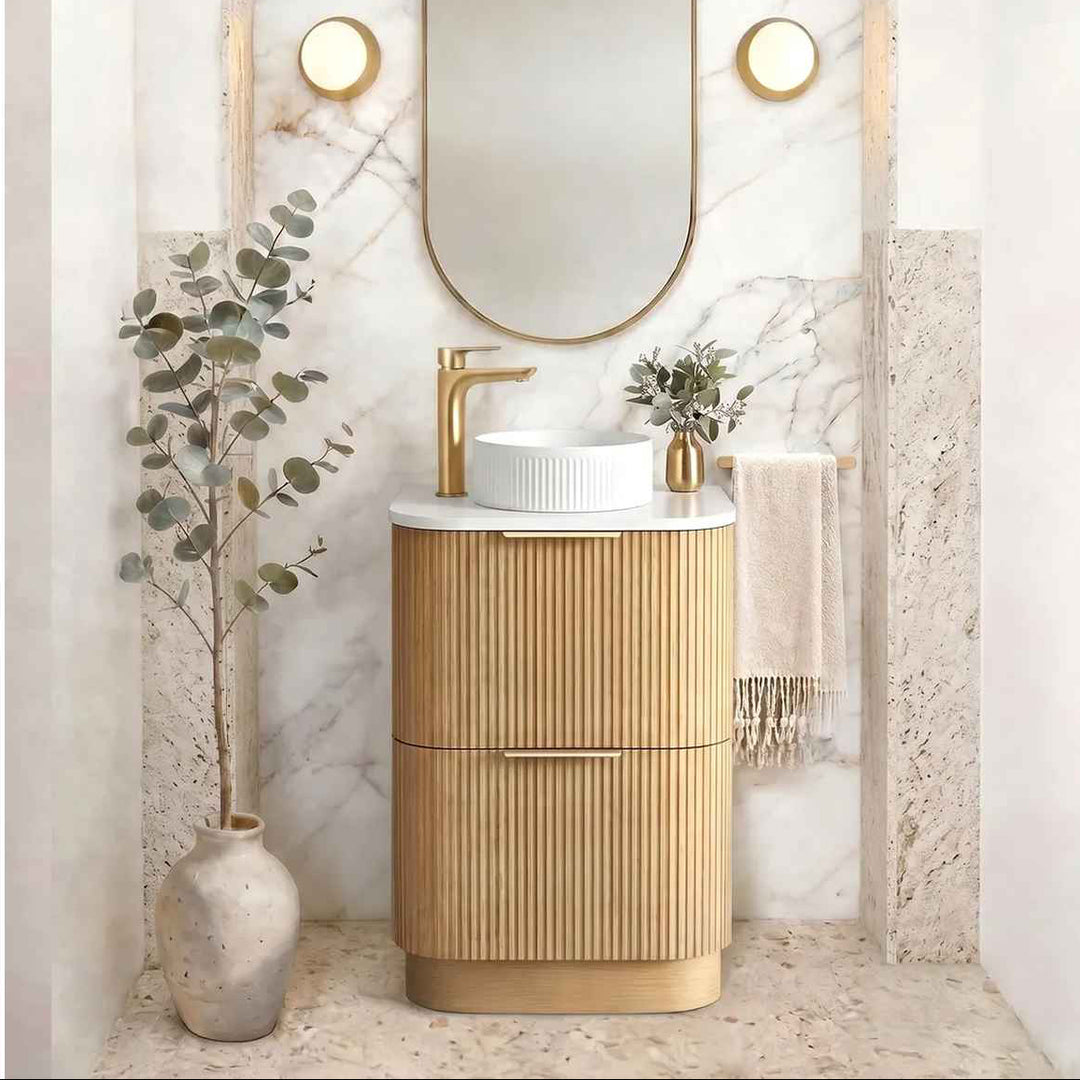 Havana Woodland Oak Fluted Curved Freestanding Vanity