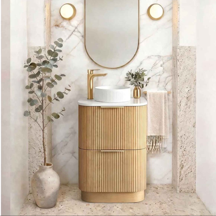 Havana Woodland Oak Fluted Curved Freestanding Vanity