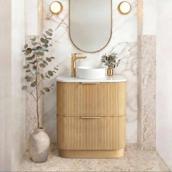 Havana Woodland Oak Fluted Curved Freestanding Vanity