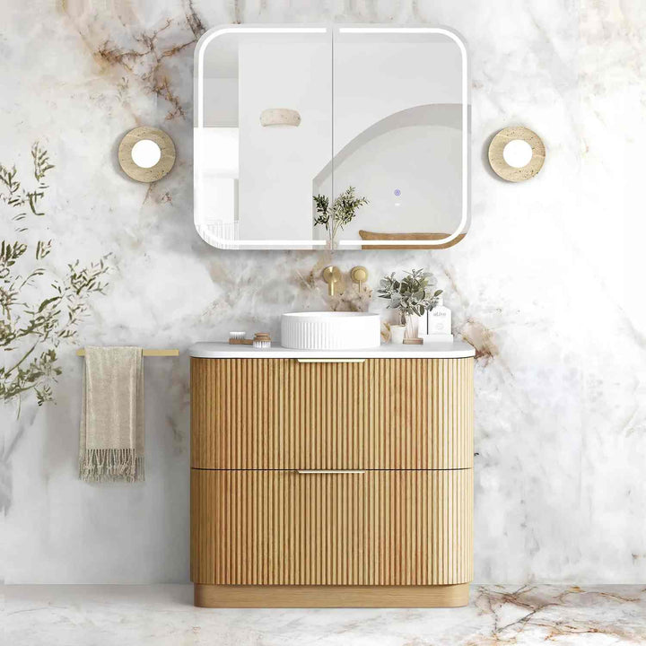 Havana Woodland Oak Fluted Curved Freestanding Vanity