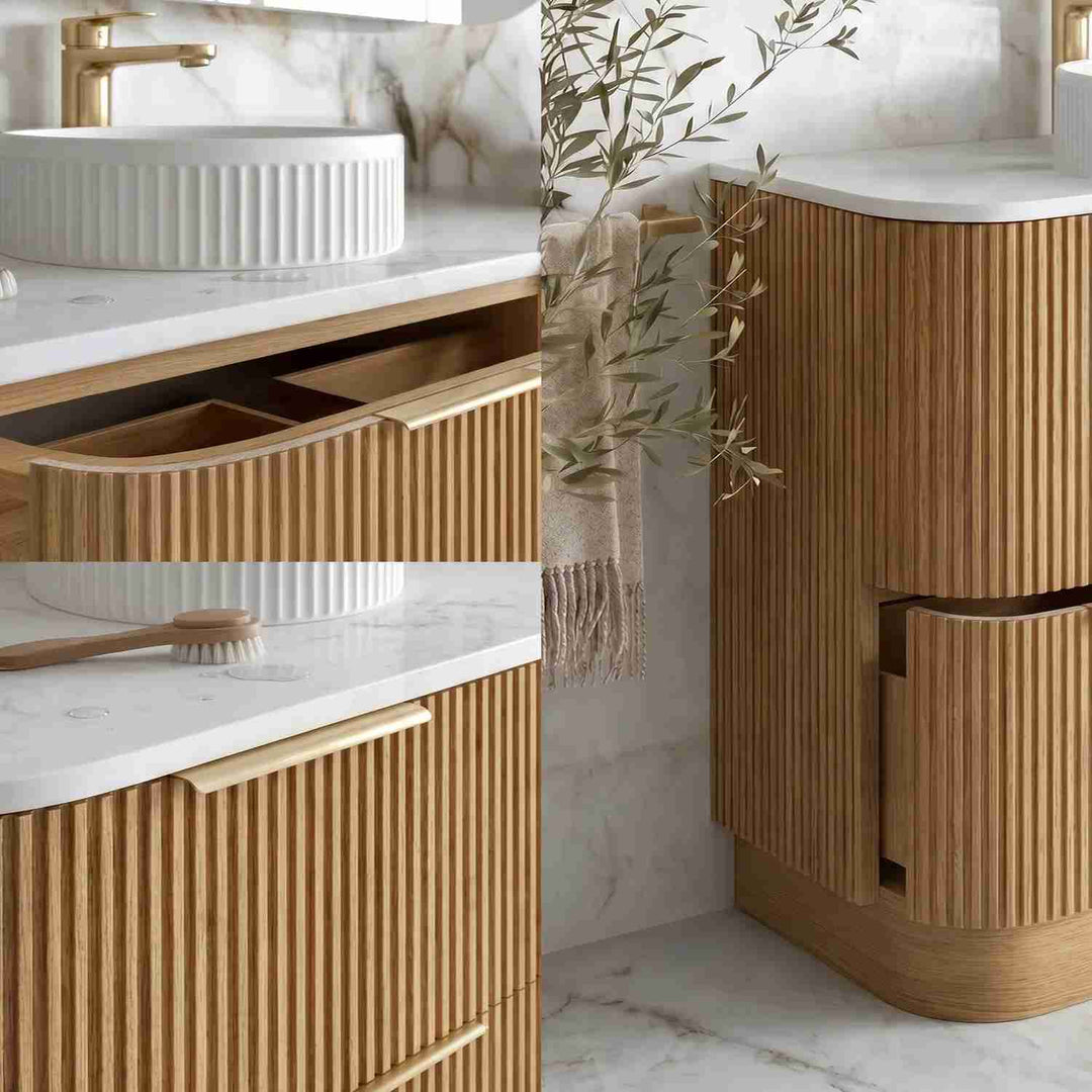 Havana Woodland Oak Fluted Curved Freestanding Vanity