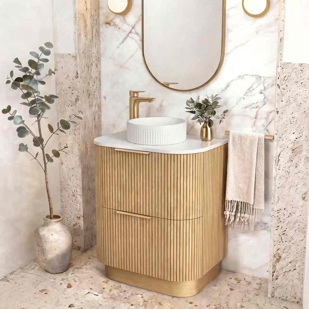 Havana Woodland Oak Fluted Curved Freestanding Vanity