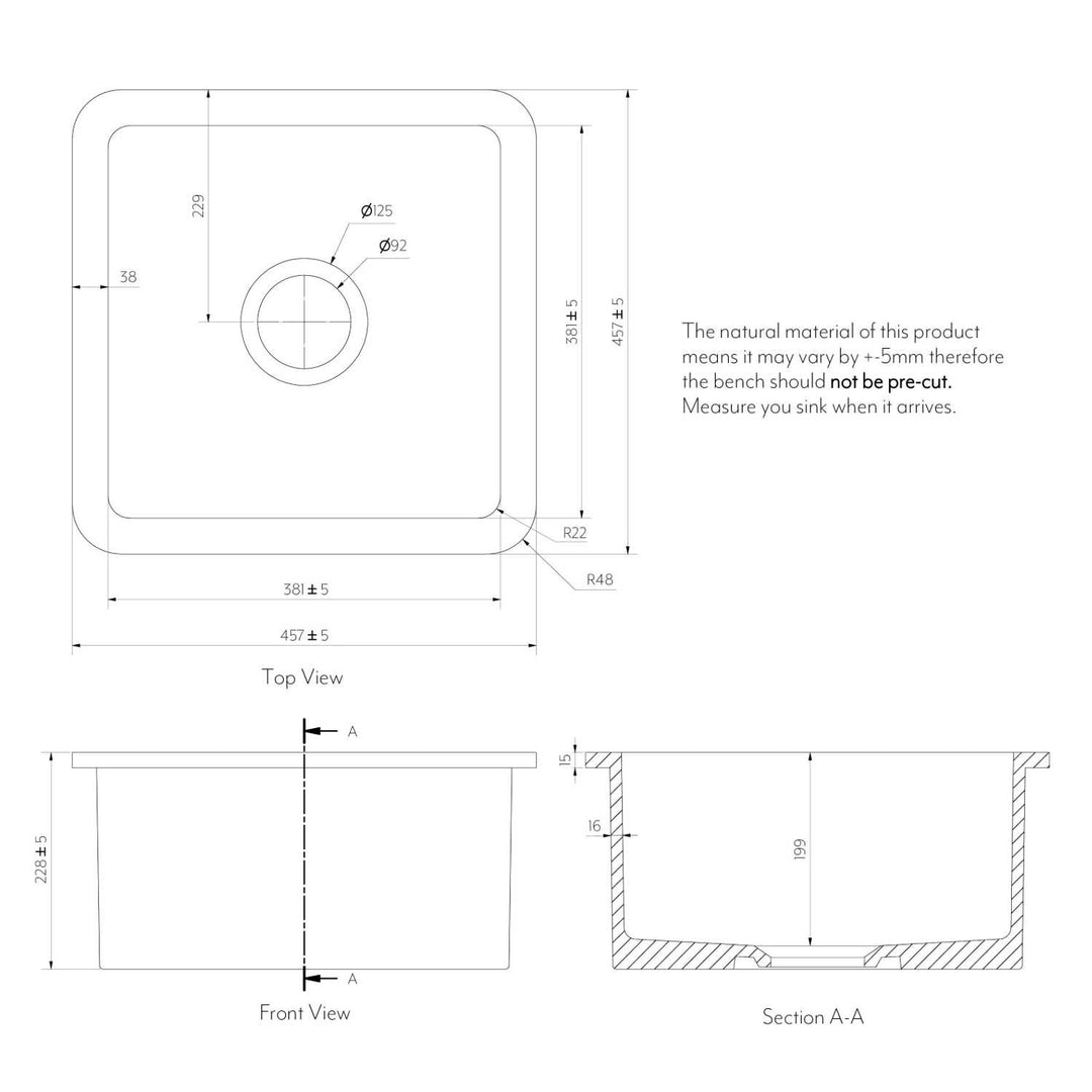 Hendricks Single Farmhouse Sink 457x457x228mm