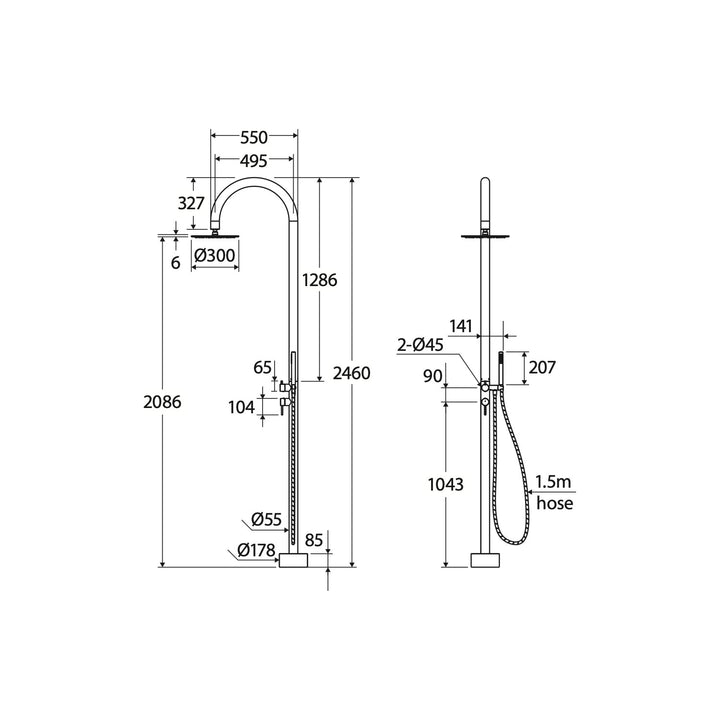 Kaya Floor Mounted Outdoor Twin Shower