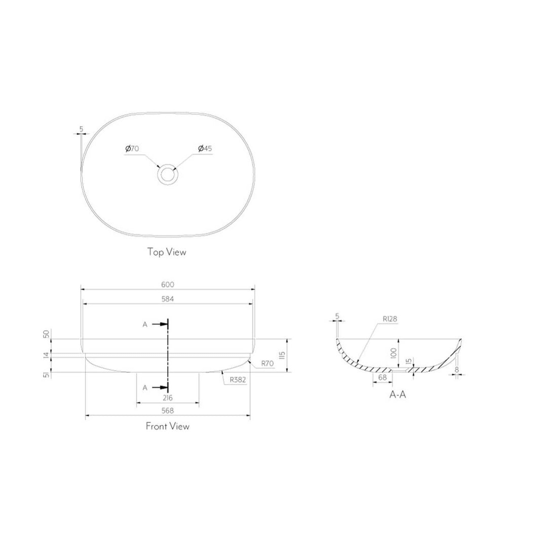 Kiva Semi-Inset Basin 600mm