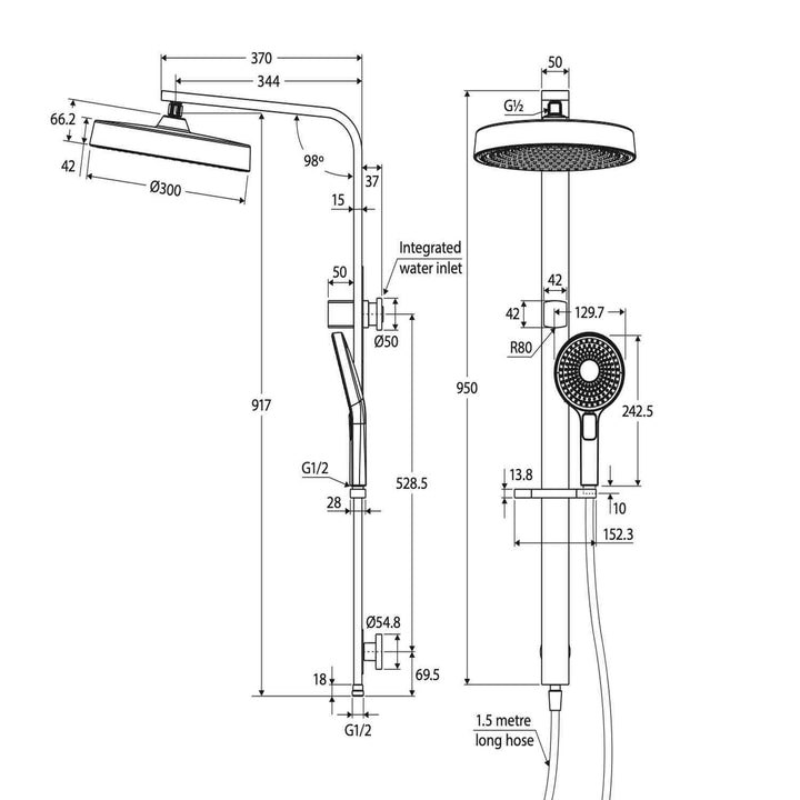 Kuro Deluxe Twin Shower Round Head