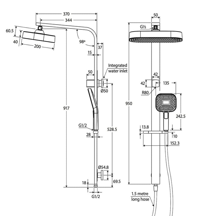 Kuro Deluxe Twin Shower Soft Square Head