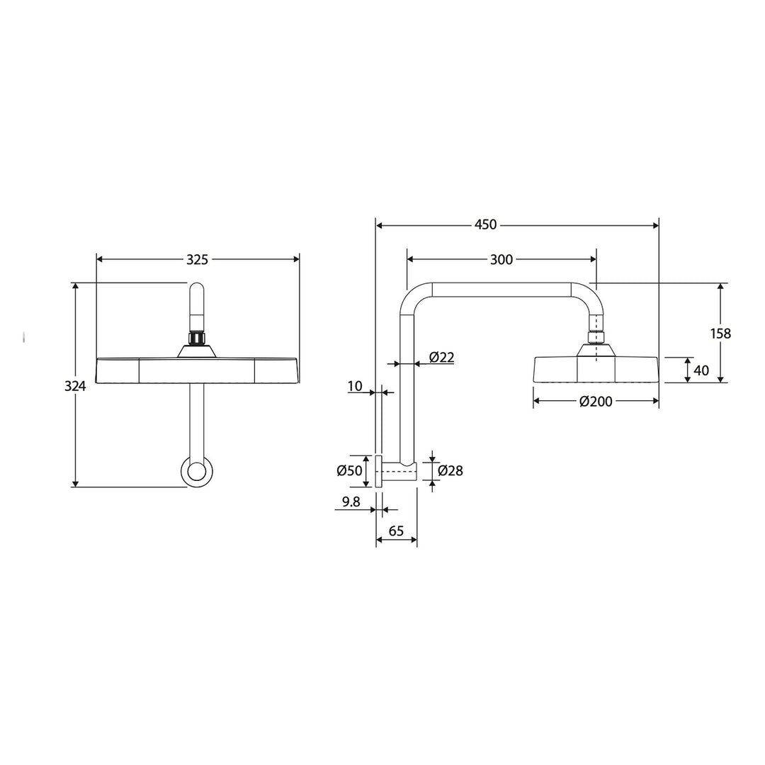 Kuro Gooseneck Soft Square Shower Arm Set