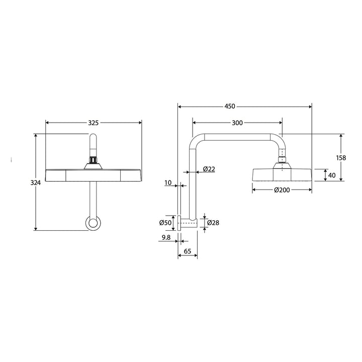 Kuro Gooseneck Soft Square Shower Arm Set