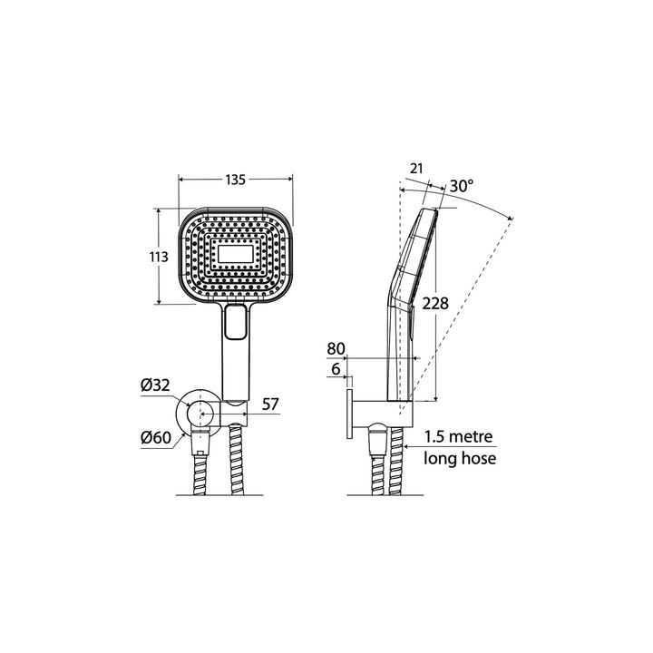 Kuro Soft Square Shower Handset Round Plate