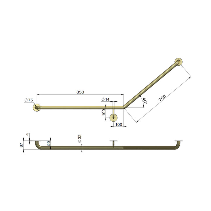 Meir Care DDA Accessible 40 Degree Grab Rail 850x700mm