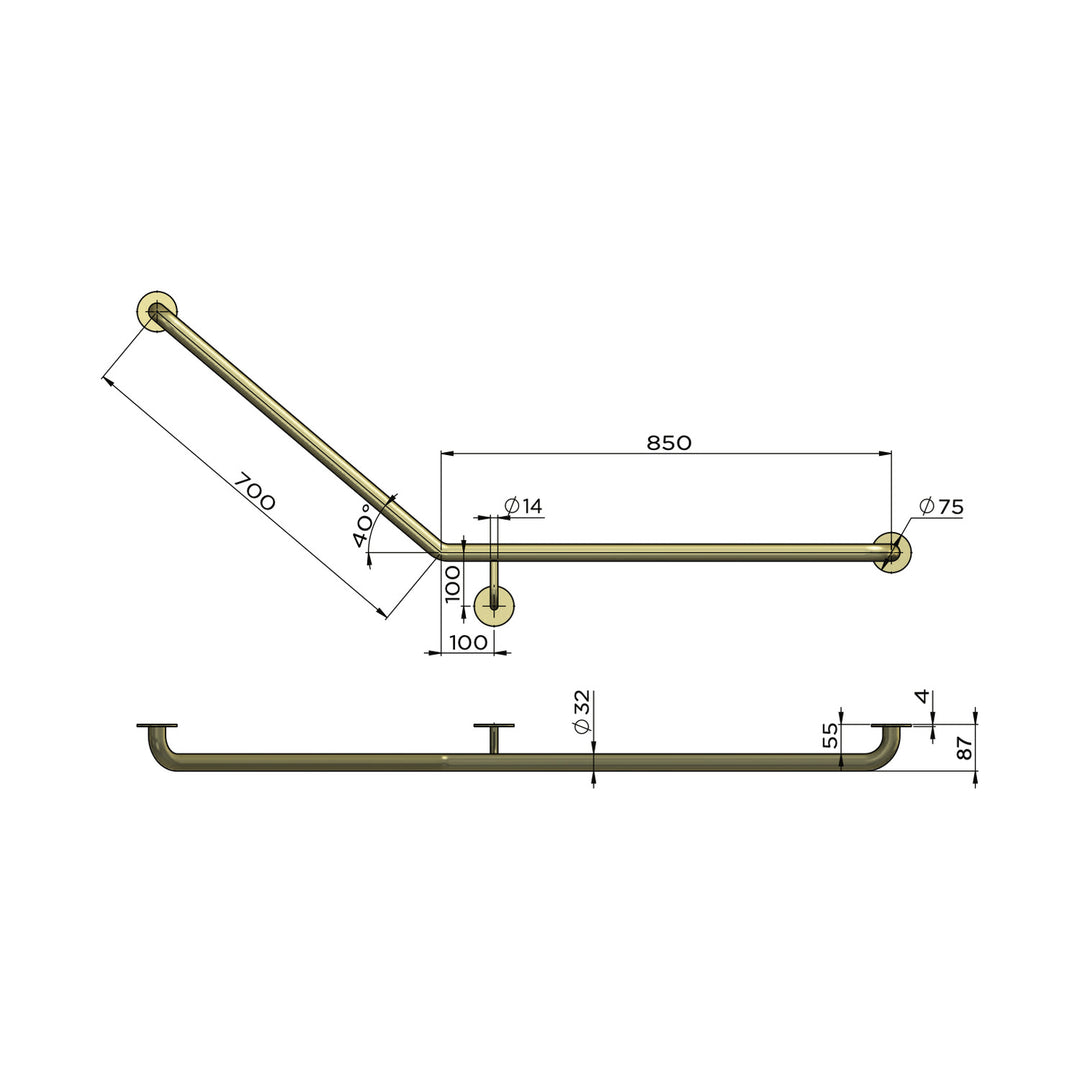 Meir Care DDA Accessible 40 Degree Grab Rail 850x700mm