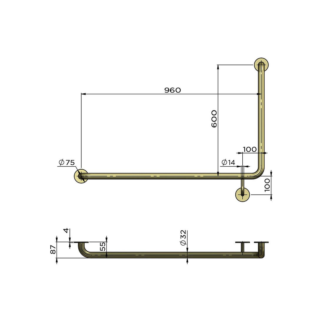 Care DDA Accessible 90 Degree Grab Rail 600mm