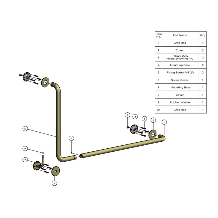 Care DDA Accessible 90 Degree Grab Rail 600mm
