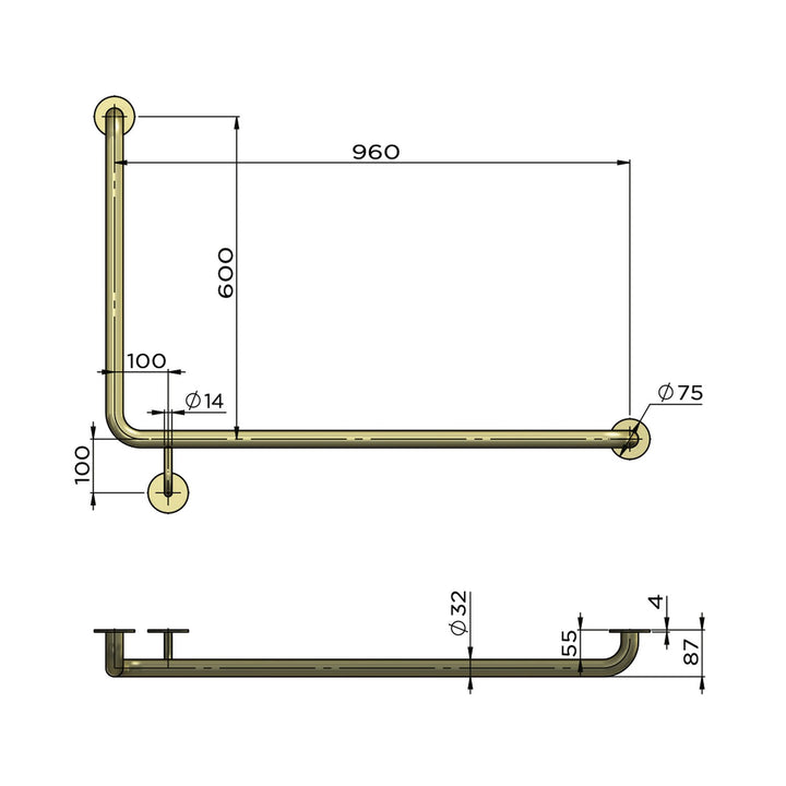 Care DDA Accessible 90 Degree Grab Rail 600mm