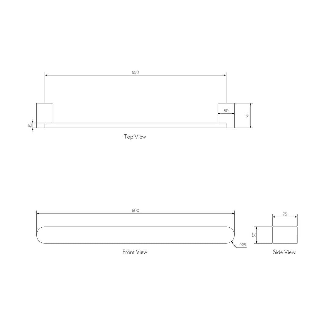 Milani Single Heated Towel Rail 600mm