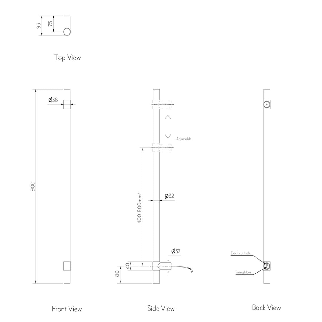 Modi Adjustable Heated Towel Rail 900mm
