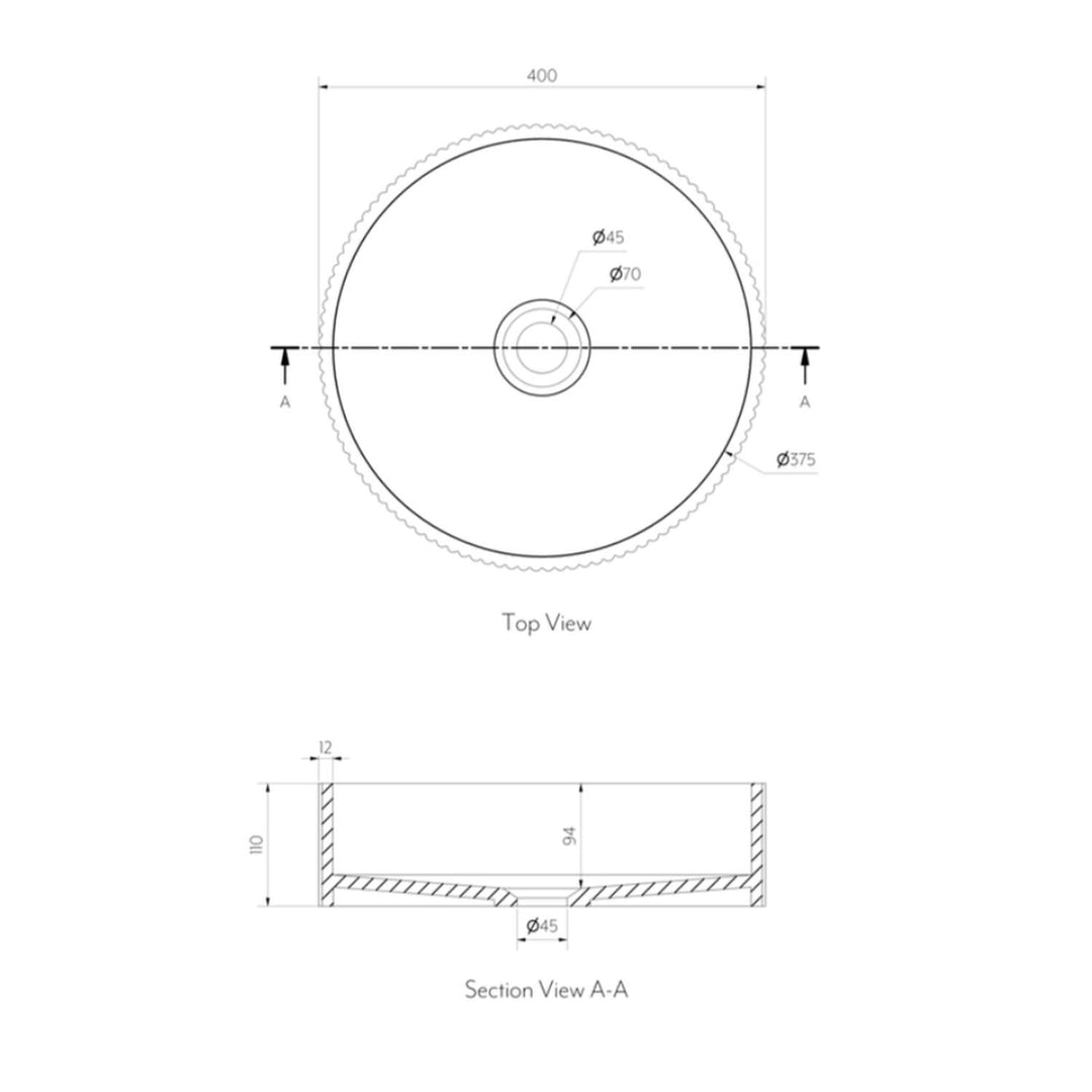 Namika Fluted Solid Surface Basin 400mm