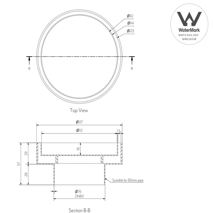 Pixi Round Tile Insert Floor Waste 127mm