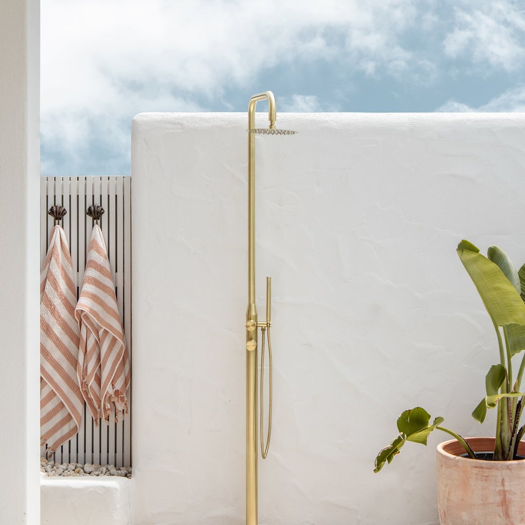 Sola Floor Mounted Outdoor Twin Shower Set