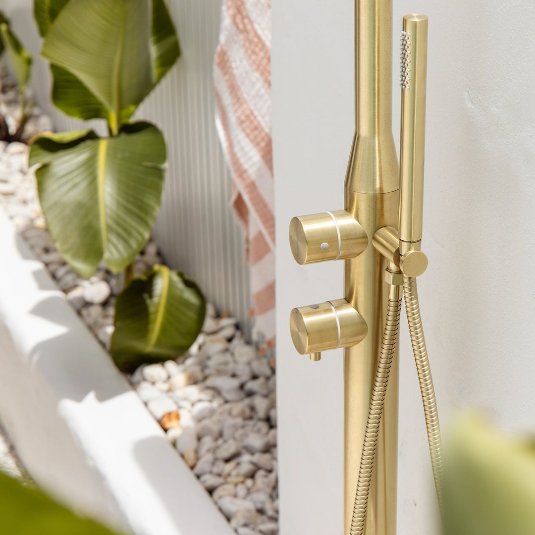 Sola Floor Mounted Outdoor Twin Shower Set