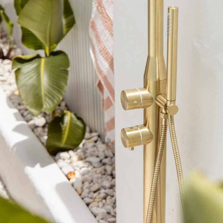 Sola Floor Mounted Outdoor Twin Shower Set