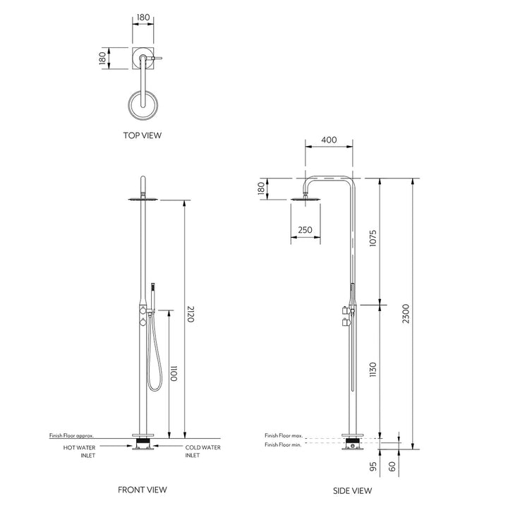 Sola Floor Mounted Outdoor Twin Shower Set