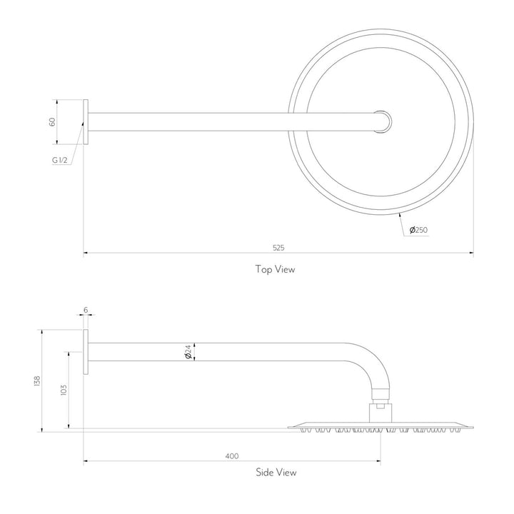 Sola Round Shower Arm and Head Set 400mm