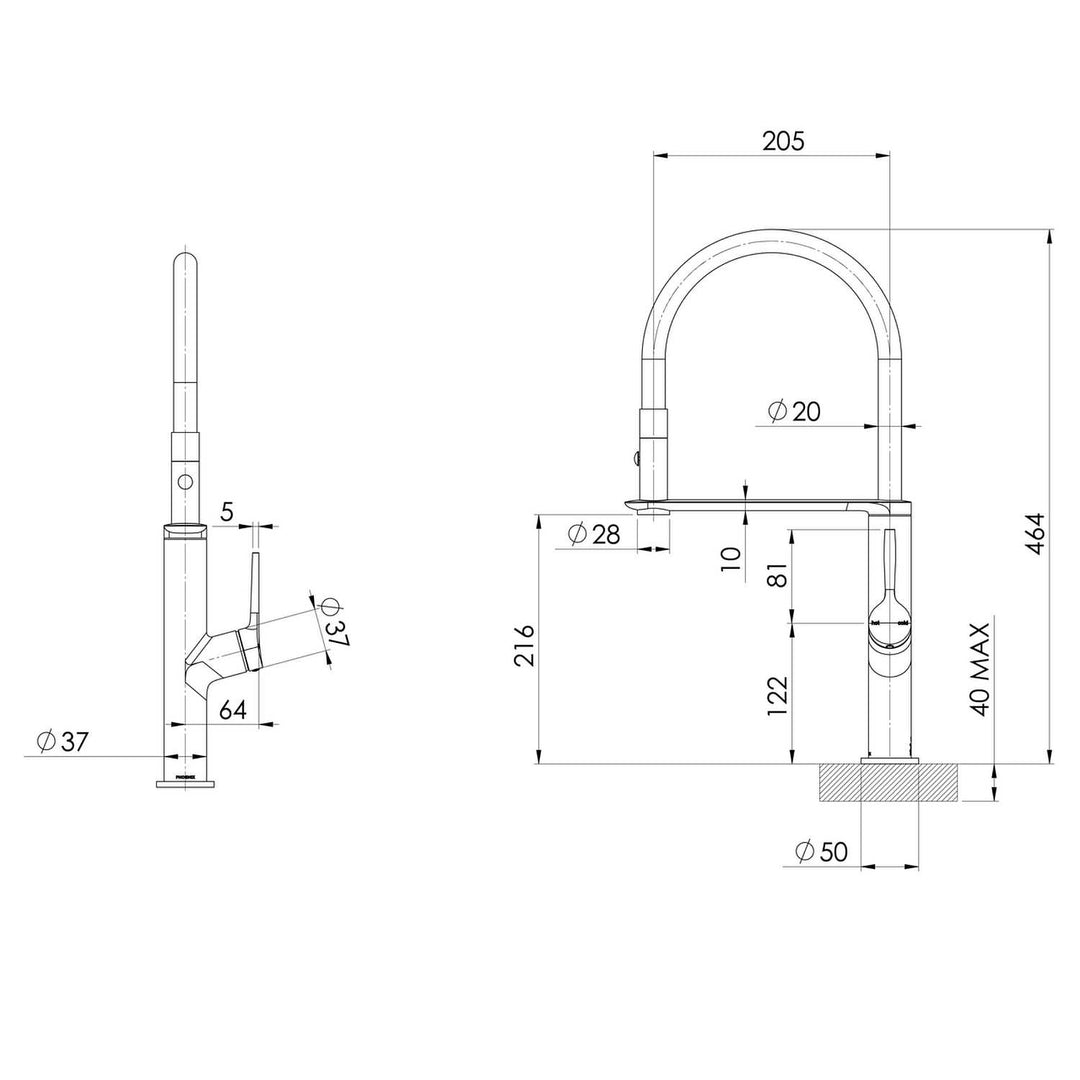 Vask Flexible Hose Pull Down Sink Mixer