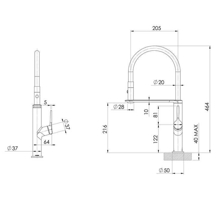 Vask Flexible Hose Pull Down Sink Mixer