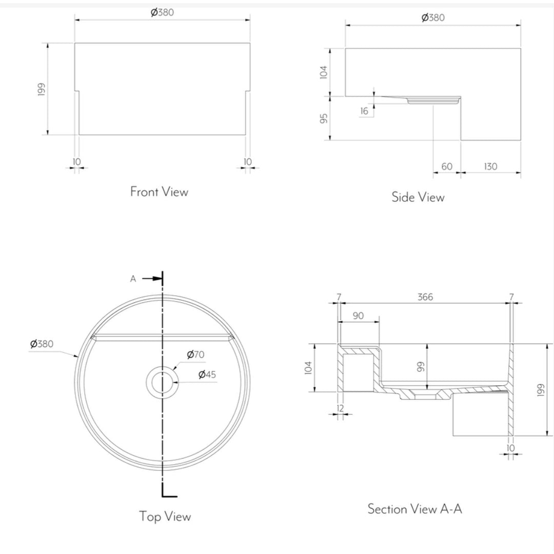 Vaya Semi Recessed Basin Round 380mm