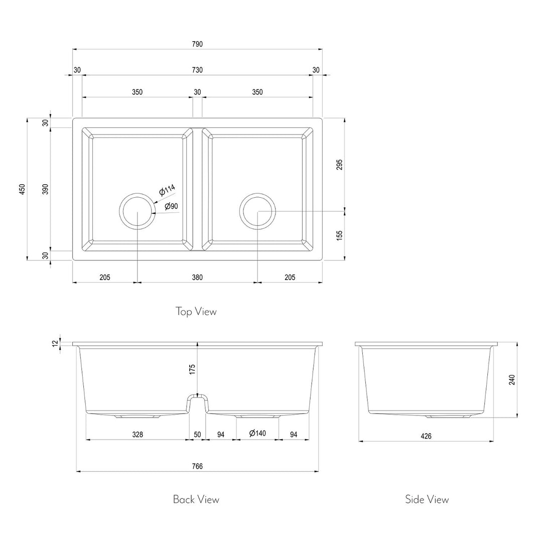 Vera Double Sink 790x450x240mm
