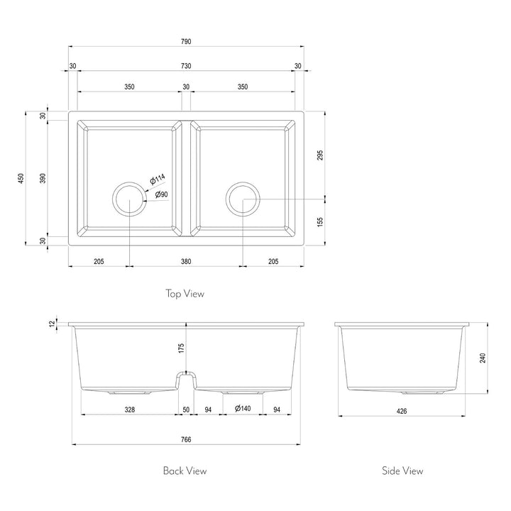 Vera Double Sink 790x450x240mm