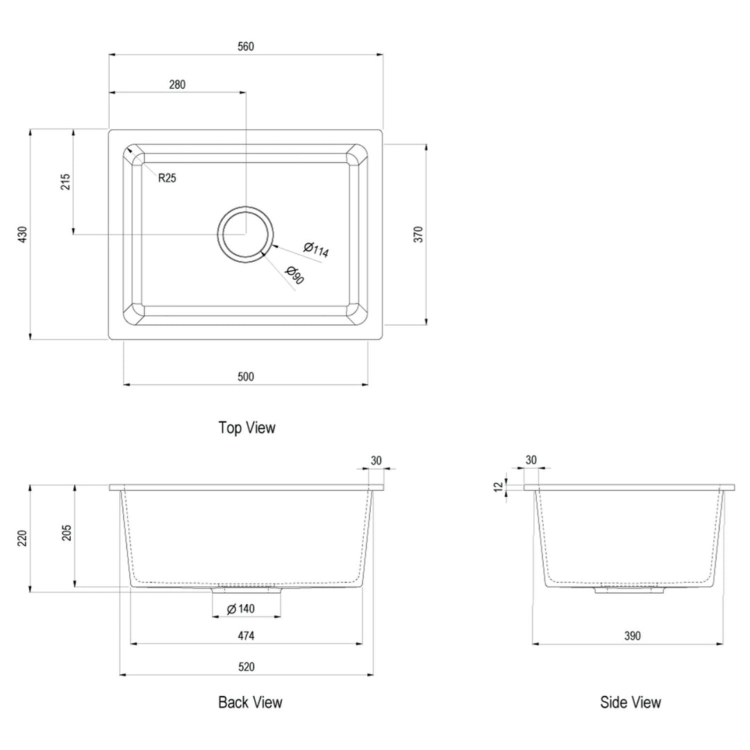 Vera Single Sink 560x430x220mm