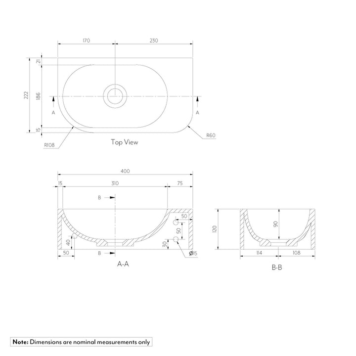 Vesi Wall Hung Basin 400mm