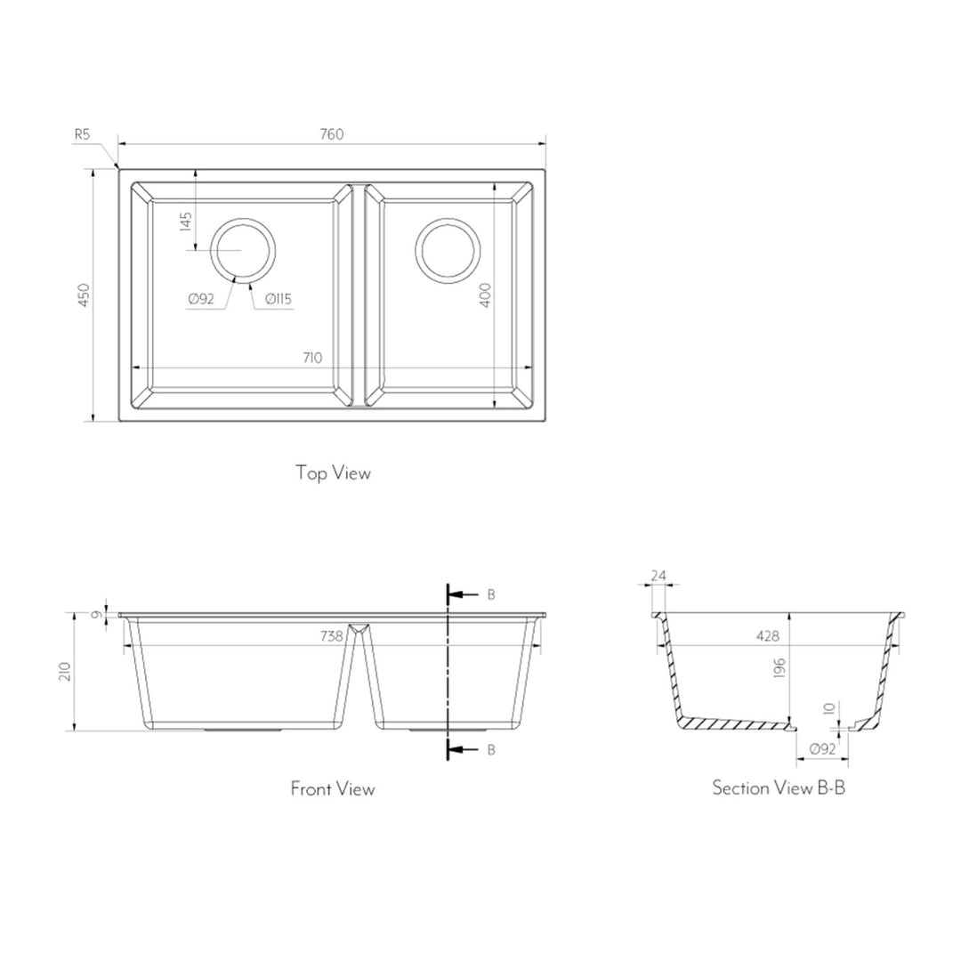 Vienna Double Sink 760x450x210mm